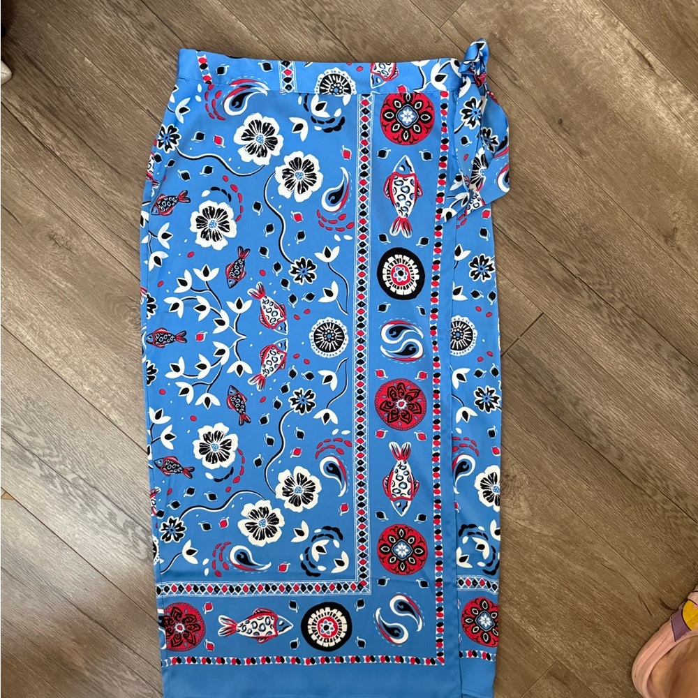 Rachel Zoe Blue and Red Patterned Silk Skirt